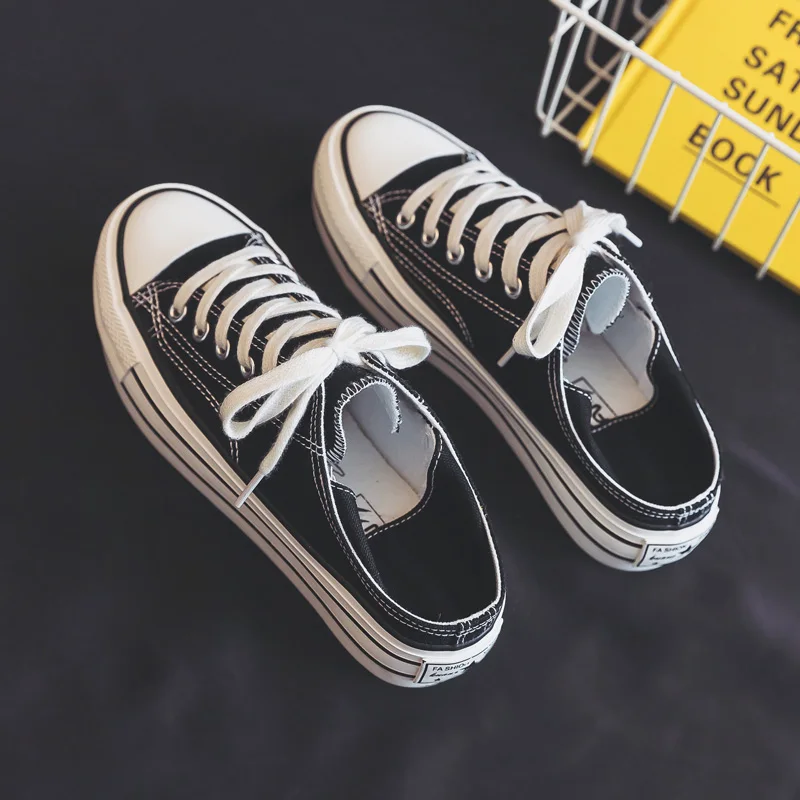 

Spring Women White Shoes Solid Color Black Gumshoes Two Ways Wearing Slip On Loafers 35-40 Lace Up Low Sneakers Basic All Match