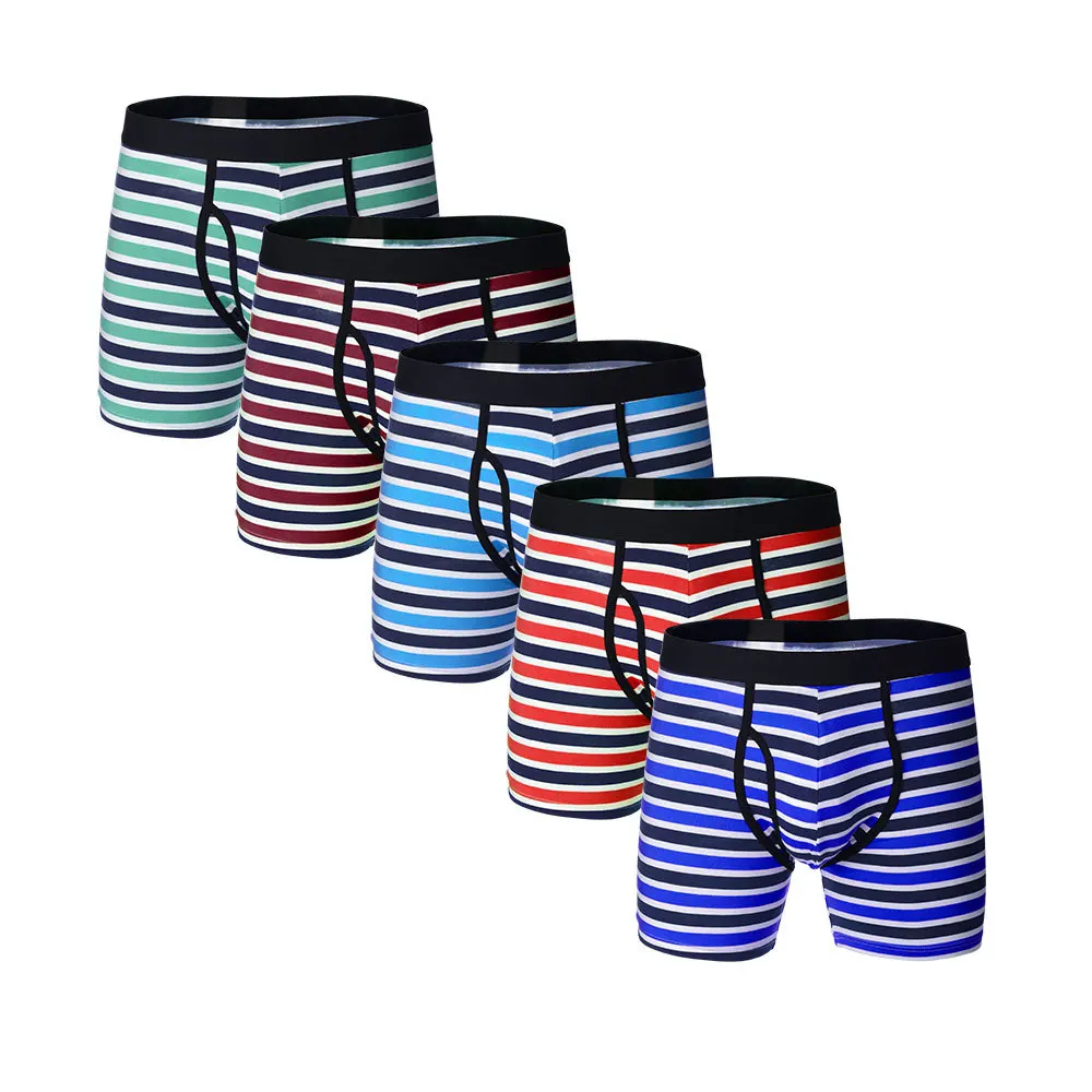 

5pcs/lot Men Long Boxer Underwear Mens Boxers Homme Cuecas Masculina Men's Cotton Striped Sexy Homewear underpants Cueca Boxer