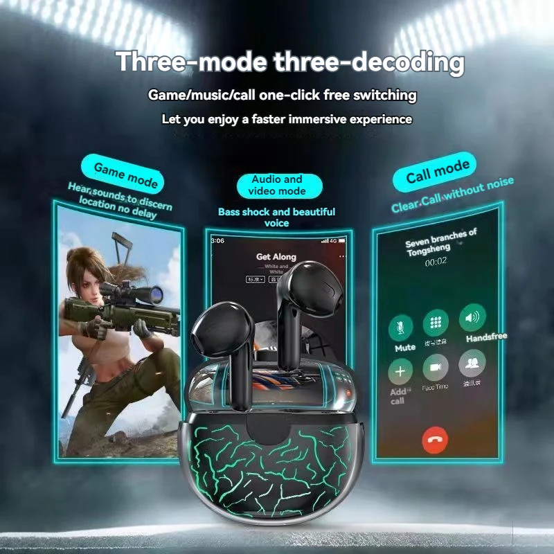 Новинка 2024 беспроводные Bluetooth наушники светящиеся Quicksand игровые с активным