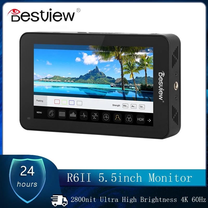 

Монитор Besview R6II 2800nit 5,5 дюйма 4K 60, совместимый с HDMI FHD 3D LUT HDR, сенсорный экран для камеры DSLR, полевой монитор