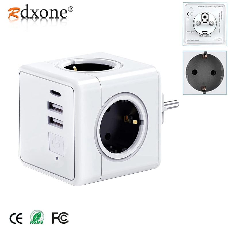 

USB Power Strip With Switch Type C Socket Power cube Strips Plug Smart Outlet Extension Socket Adapter European