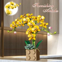 yellow flower building blocks orchid series bonsai girl build toy flowers adult flower arrangement assembly toys for girl
