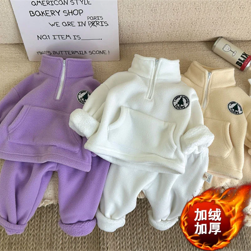 

2 шт., детский утепленный комплект из топа и хлопковых штанов