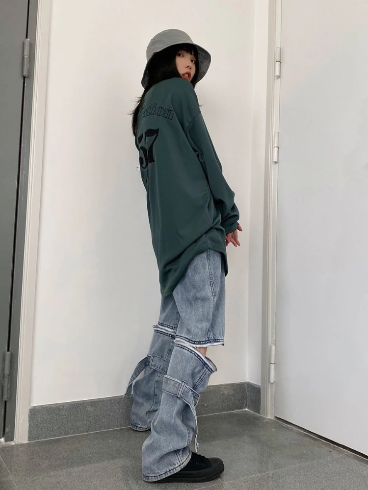 Женские джинсы с отверстиями широкие брюки в стиле хип-хоп молнией свободные