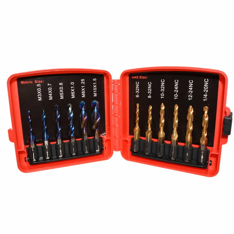 

12/13Pcs Combination Drill Tap & Tap Bit 3-in-1 Titanium Coated Screw Drilling Tapping Hex Shank Drill Bits Countersinkin Tool