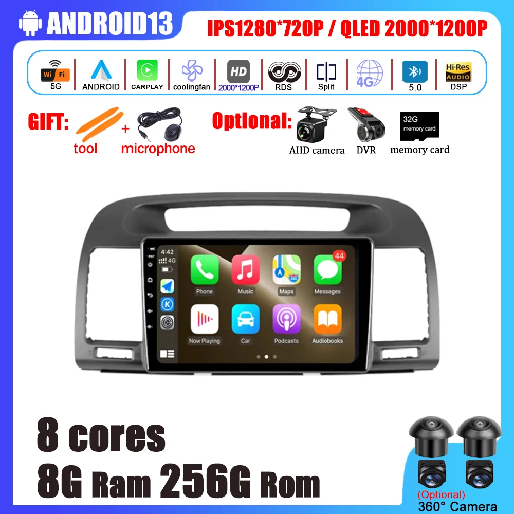 

For Toyota Camry 5 XV 30 2001 - 2006 Car Accessories Radio Multimedia Video Player Navigation stereo GPS Android 13 4G LTE