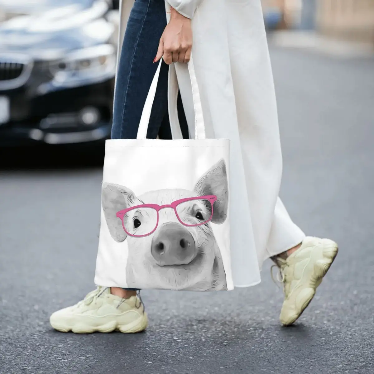 Pig Portrait Poster, Animal, Nature, Wildlife, Bacon, Farm Totes Canvas Handbag Women Canvas Shopping Bag