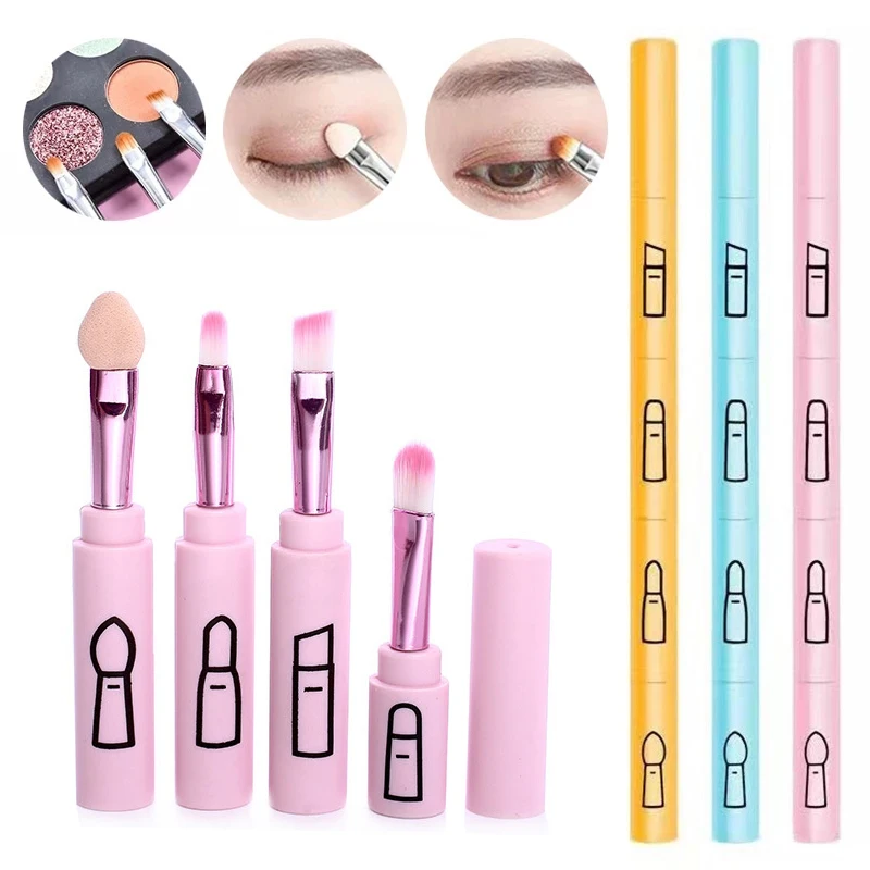 

4 IN 1 Multifunctional Makeup Brushes Set Makeup Gadget Detachable Lip Eyeshadow Brush Sponge Eyeshadow Brush for Home Travel