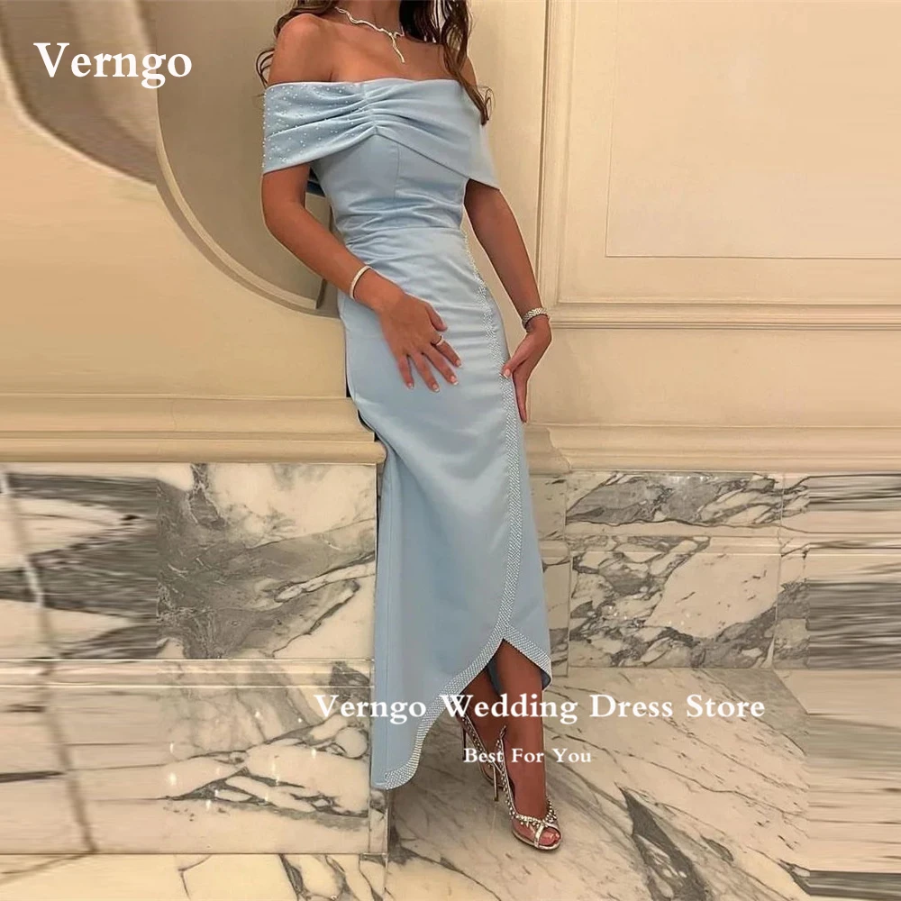 

Синее арабское женское официальное платье Verngo, строгие платья с открытыми плечами и бусинами, винтажное вечернее платье, торжественное мероприятие