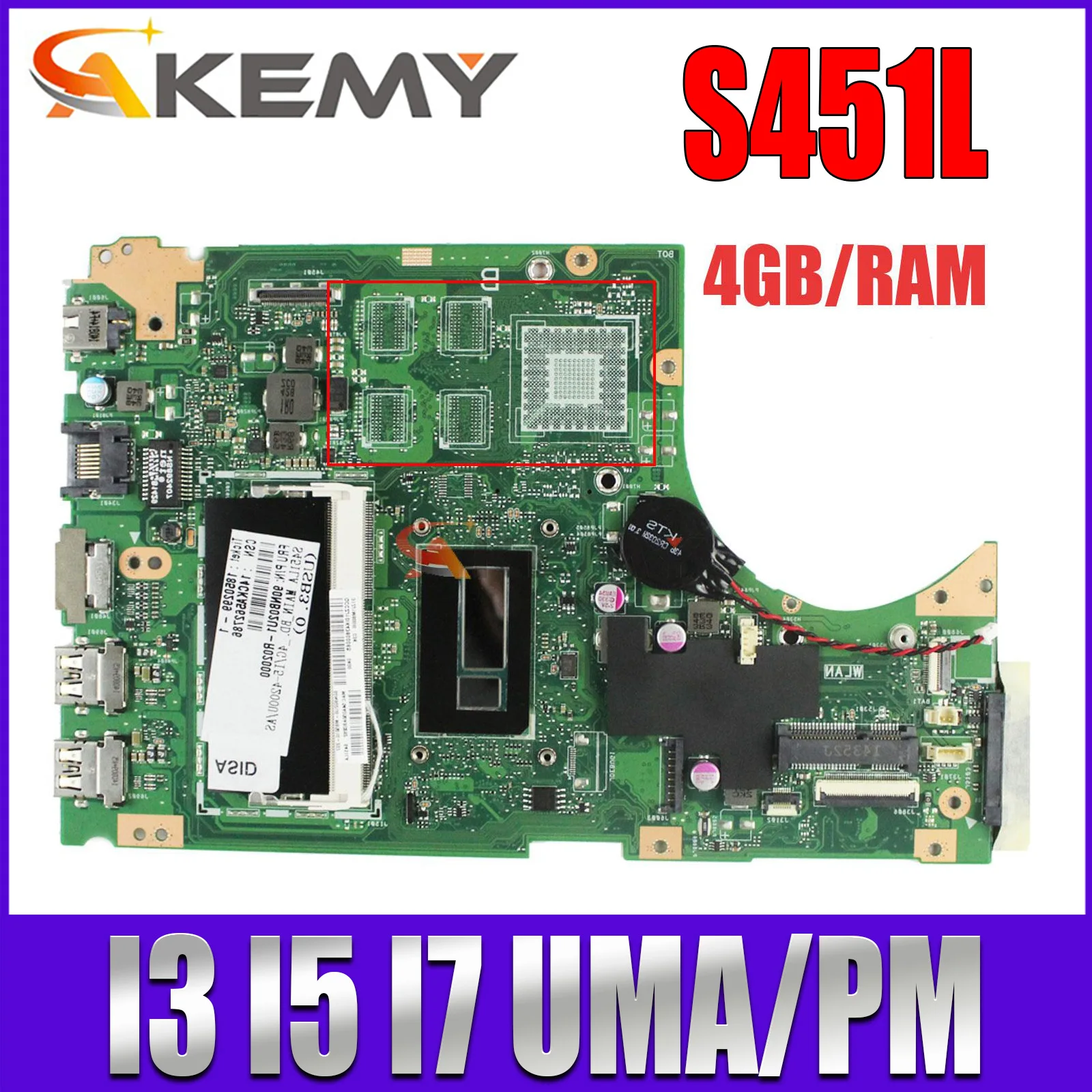 

V451L Mainboard For ASUS S451L S451LN S451LB S451LA S451 R451L K451L Laptop Motherboard With i3 i5 i7 UMA/PM 4GB/RAM