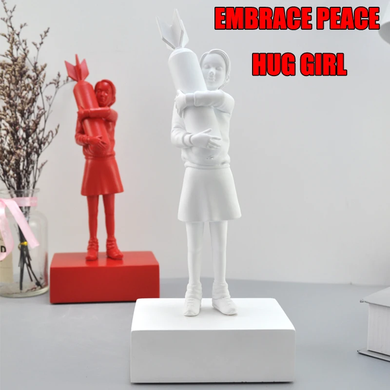 

Banksy Hugging Bomb Girl Decor Statue Hugged Peace Symbols Resin Sculptural Art Desktop Living Room BedroomDecoration Crafts