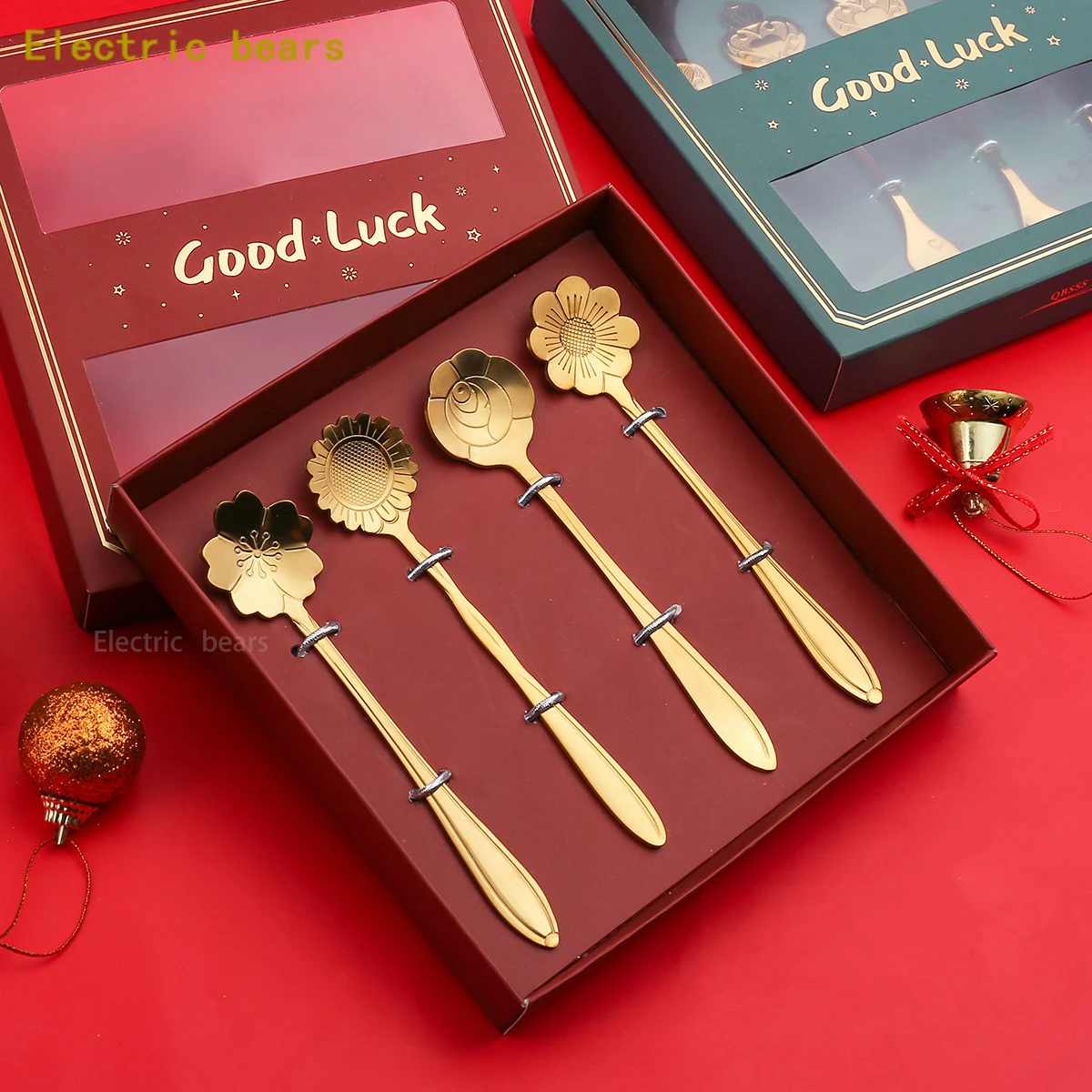 New 8Pcs Flower Spoon Set Gift Box Packing Small Teaspoon Coffee Spoon Gold Stainless Steel Cute Ice Cream Dessert Spoon For Tea