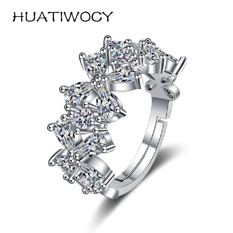 

Elegant Women Ring Jewelry 925 Silver Accessories with Zircon Gemstone Open Finger Rings for Wedding Party Promise Banquet Gift