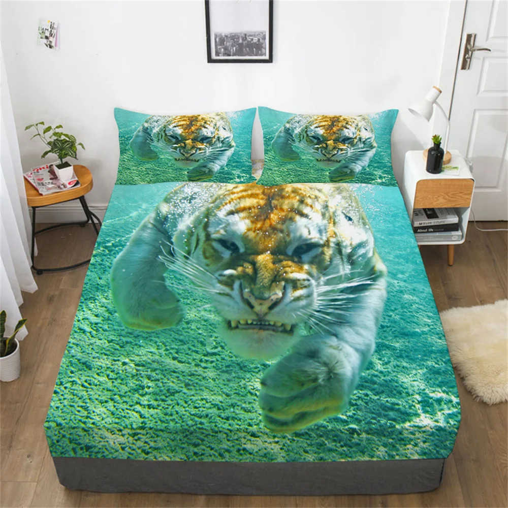 

Комплект постельного белья с 3D рисунком тигра, комплект постельного белья для двуспальной кровати, домашняя хлопковая наволочка для подрос...