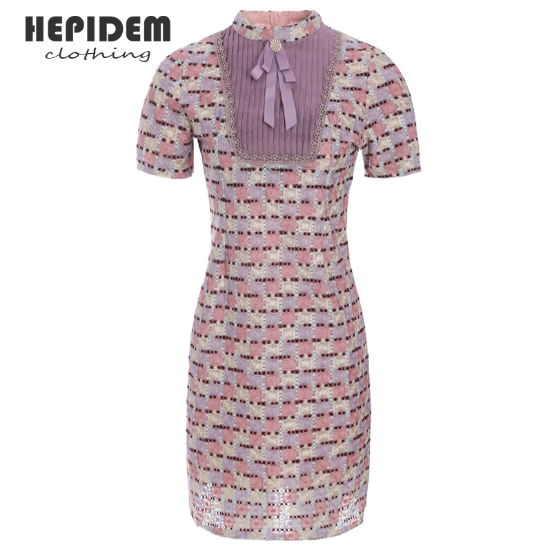

Модное дизайнерское летнее короткое платье HEPIDEM, женское лоскутное кружевное Сетчатое винтажное жаккардовое платье с коротким рукавом 70025