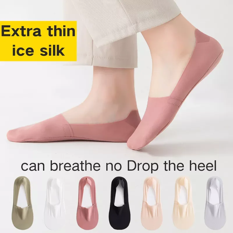 Ladies Summer Thin Sock Slippers Silicone Antiskid Ice Silk Socks Seamless Women Boat Socks traf