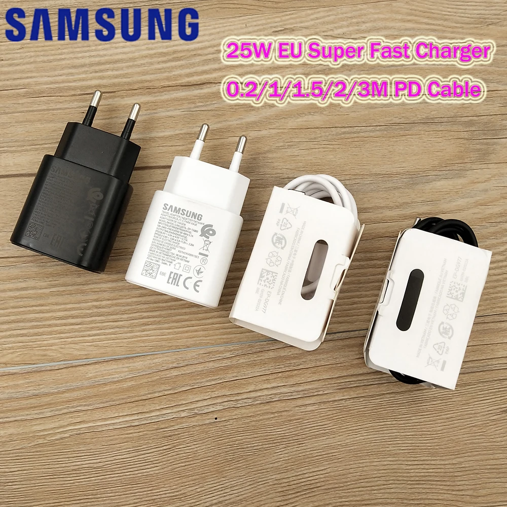 

Original Samsung S22 S21 S20 Note 20 10 25W Charger Super Fast Charge Usb Type C Pd PPS Quick Charging EU For Galaxy A52 A72 M62