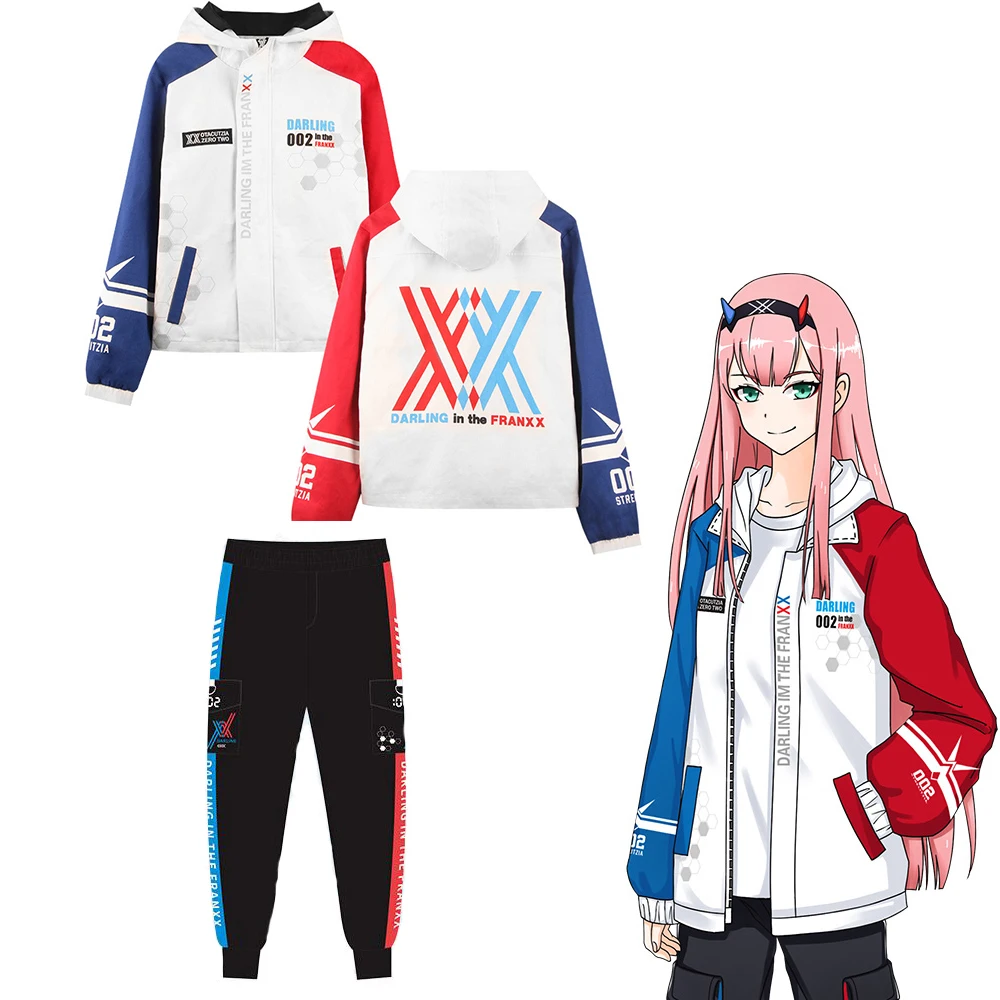 Darling in the Franxx Zero Two 02 Cosplay Costume Jacket zipper Hoodie warm and thick Long Sleeve Coat Tops Pants Suit