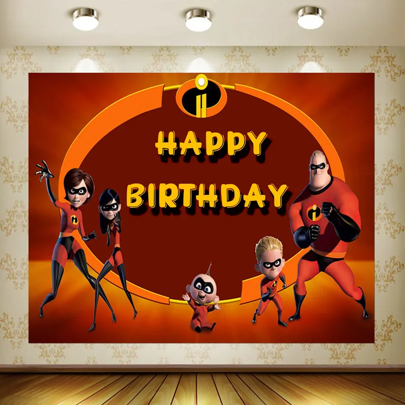 

The Incredibles Happy Birthday Party Supply Background Stretchy Superman Wall Decor Baby Shower Banner Backdrop Decoration Gift