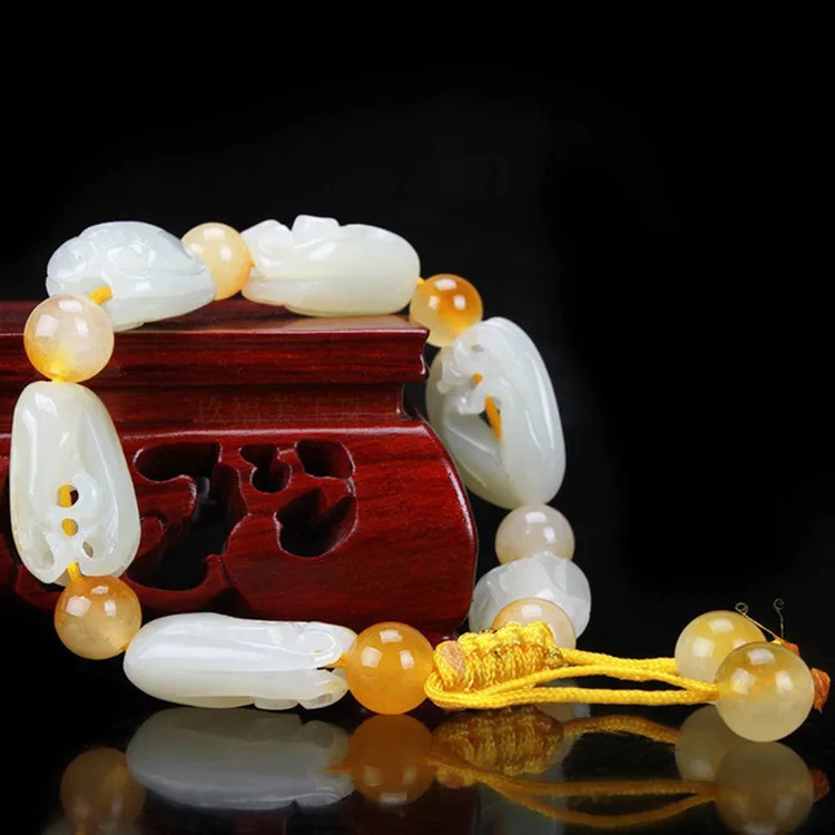 

Natural White Jade Bracelet Hand Carved Exquisite Pattern Hollow Jades Beads Adjustable Nephrite Bracelets Bangle Men Women