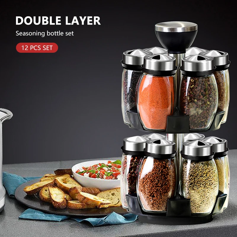 

Spice Jar Glass Organizer Pepper Shakers Flavor Container Seasoning Kitchen Salt Pigs Rack Bottle Holder Flavouring Tank Shelf