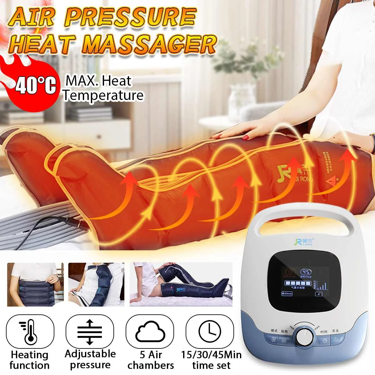 

5 cavity Leg Air Compression Massager Heated for Foot Calf Thigh Circulation Controller Host Lower Limbs Massager Pain Release