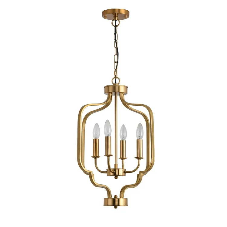 

European Vintage Simple Dining Room Pendant Light 4 Head Electroplated Copper Color Bedroom Living Room Decorative Lights