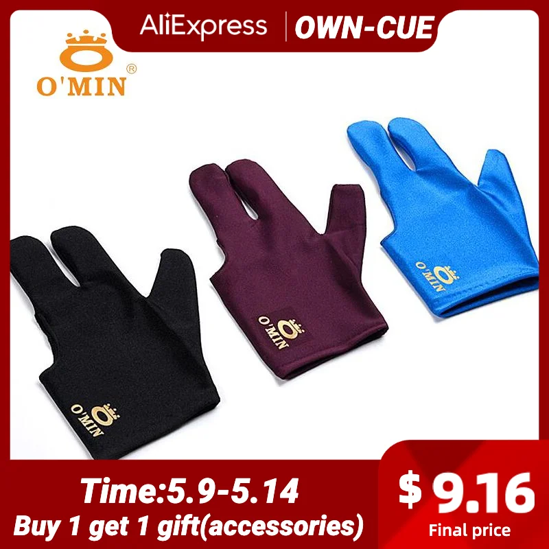 

O'min Professional Pool Cue Snooker Cue Gloves Three-finger Mitts Non-slip Left-handed Comfortable Billiard Accessories 2019