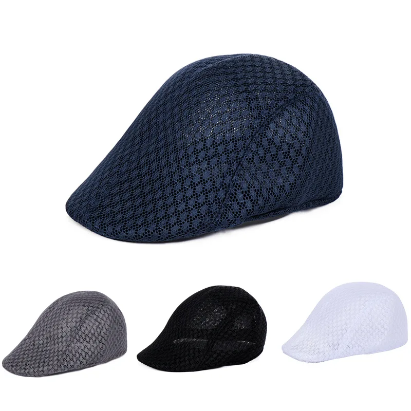 

Beret Men Mesh Flat Cap Berets Solid Color Hollow Mesh Peaked Cap Visors Breathable Summer Sun Hats Casual Vintage Painter Hat