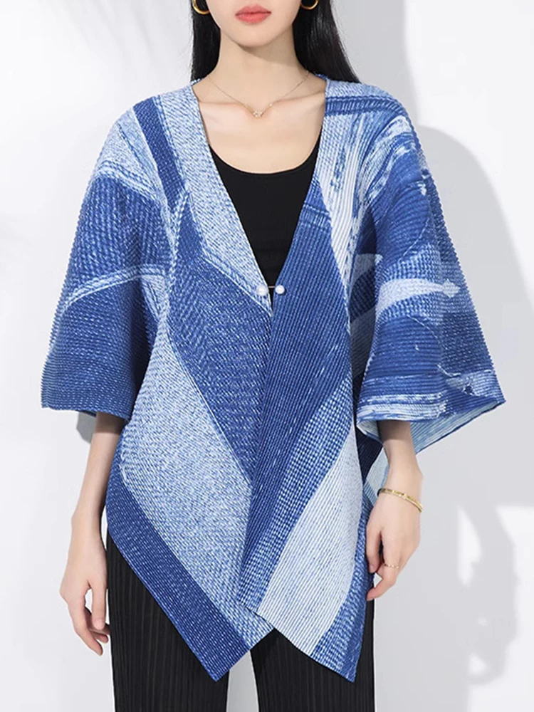 LANMREM повседневное плиссированное пальто для женщин с v-образным вырезом и цветным