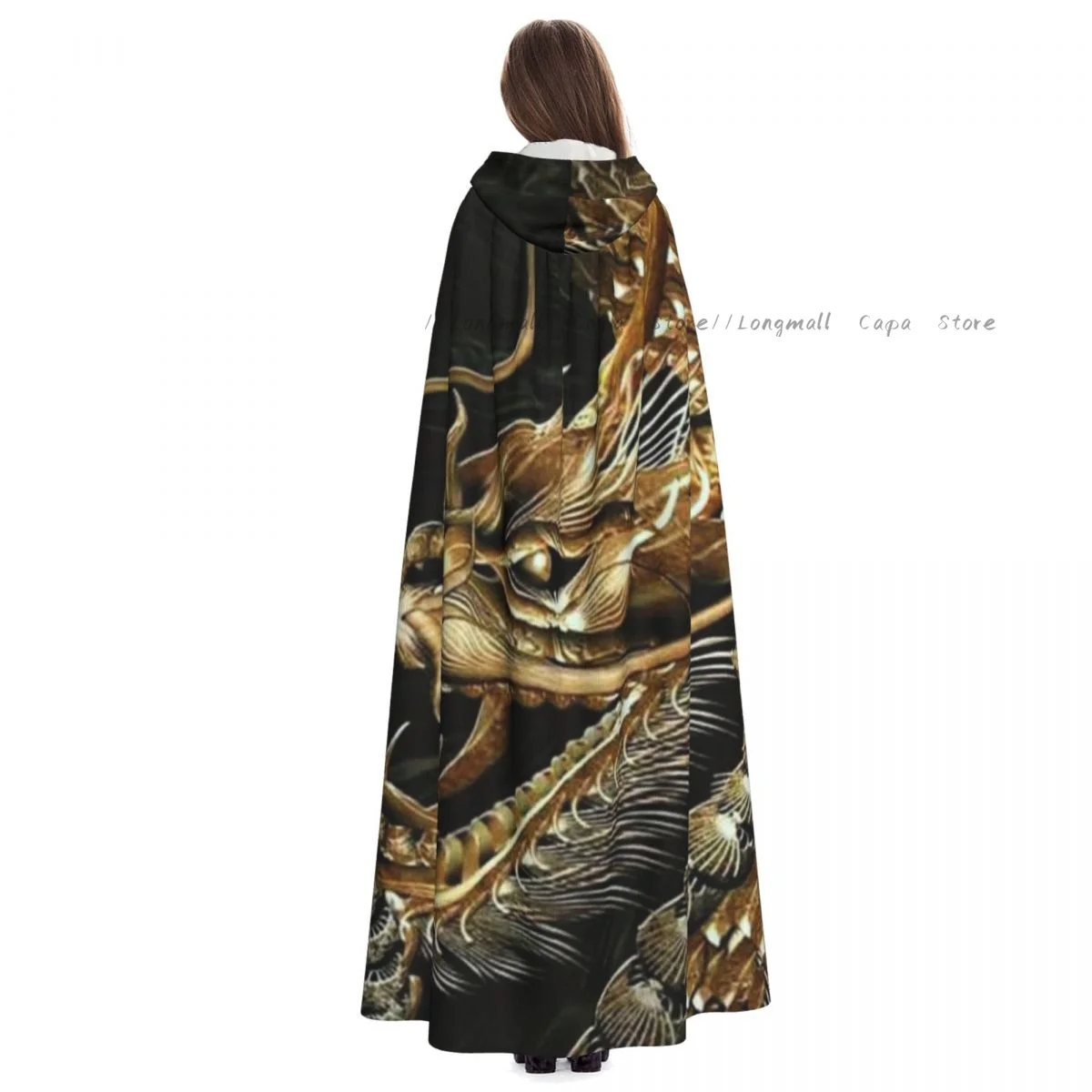 Накидка с капюшоном для взрослых на Хэллоуин принтом Золотой грагон