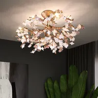 French romantic bedroom living room family led chandelier retro creative pink flower copper branch Design Art Chandelier