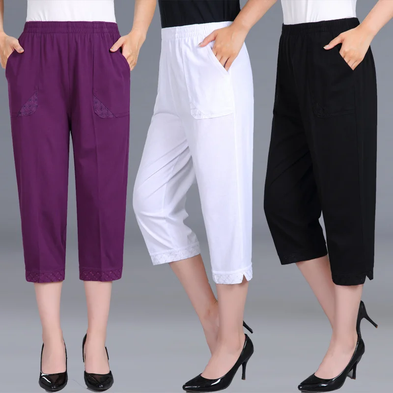 

Women Capris Pants Female Women's Summer Breeches 2022 High Waist Cropped Pants Woman Candy Color Straight Calf-Length Pant