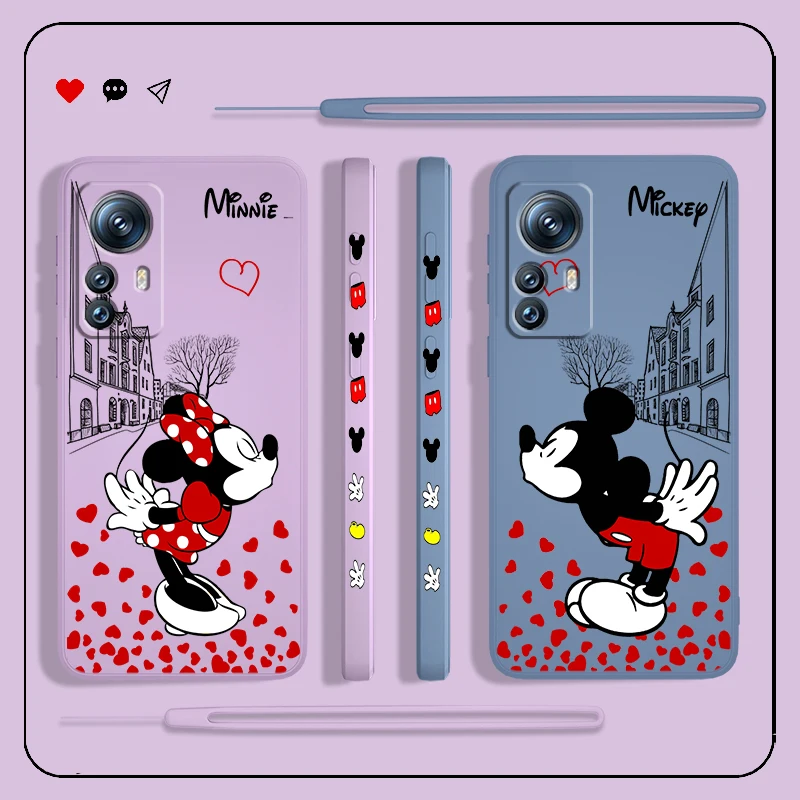 

Mickey Mouse Minnie Love Liquid Left Rope Phone Case For Xiaomi 13 Lite 12T 12S 12 11 Ultra 11T 10T 9 Pro 5G Cover Shell Capa