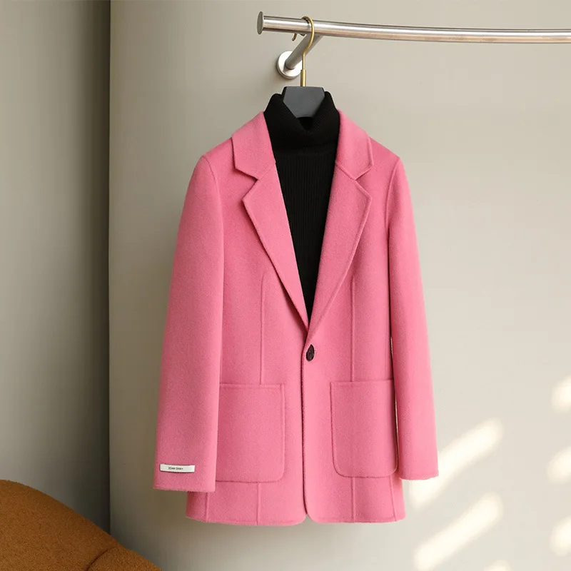 

Женское двухстороннее шерстяное пальто, короткое пальто с буфами на воротнике, Осень-зима