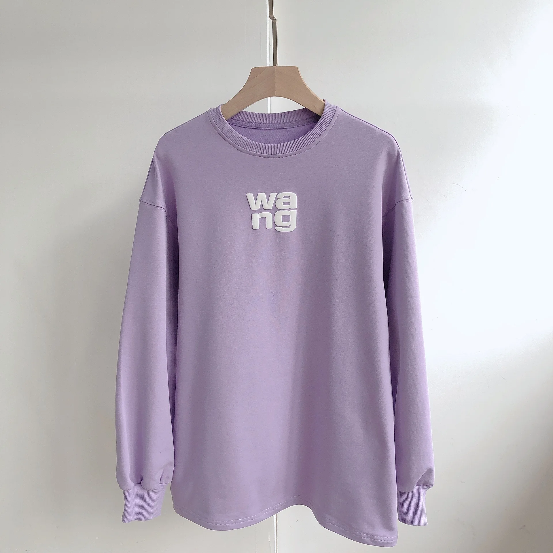 

High Quality Spring and Summer Loose Three-dimensional Letter Printing Purple Sweater Women's Long-sleeved Sweatshirt Tshirt Top