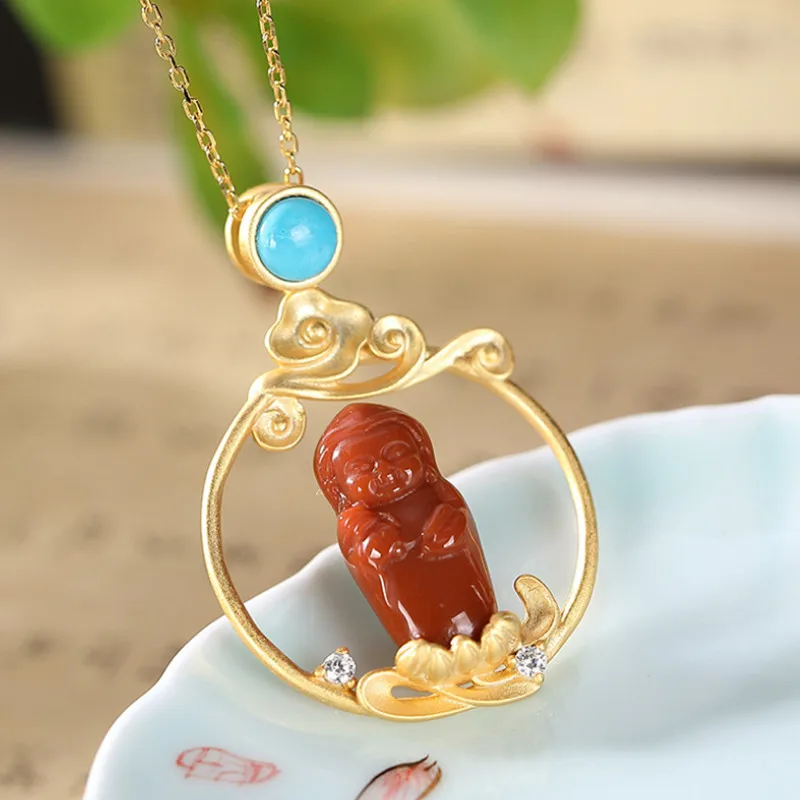 

Ожерелья Uglyless Lovely Baby подвески Будды для женщин бирюзовый агат Buddhistic Gifts Религиозные ювелирные изделия 925 серебряные ожерелья