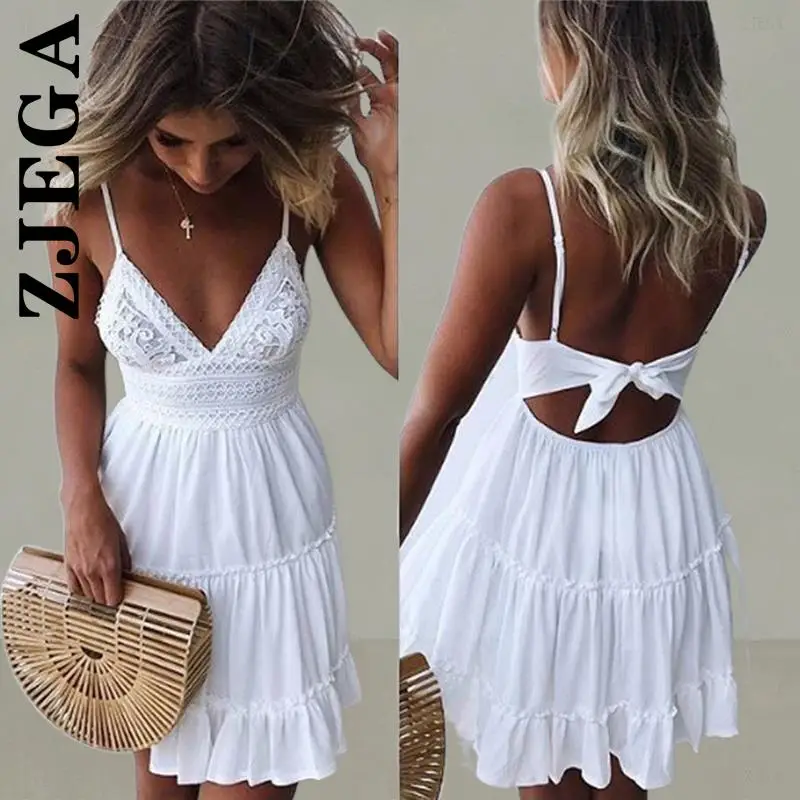 

Zjega Women New Dress Beach V Neck Party Sundress Black Yellow Pink Soft Vocation Style Dresses Girl Elastic Vestidos Dress