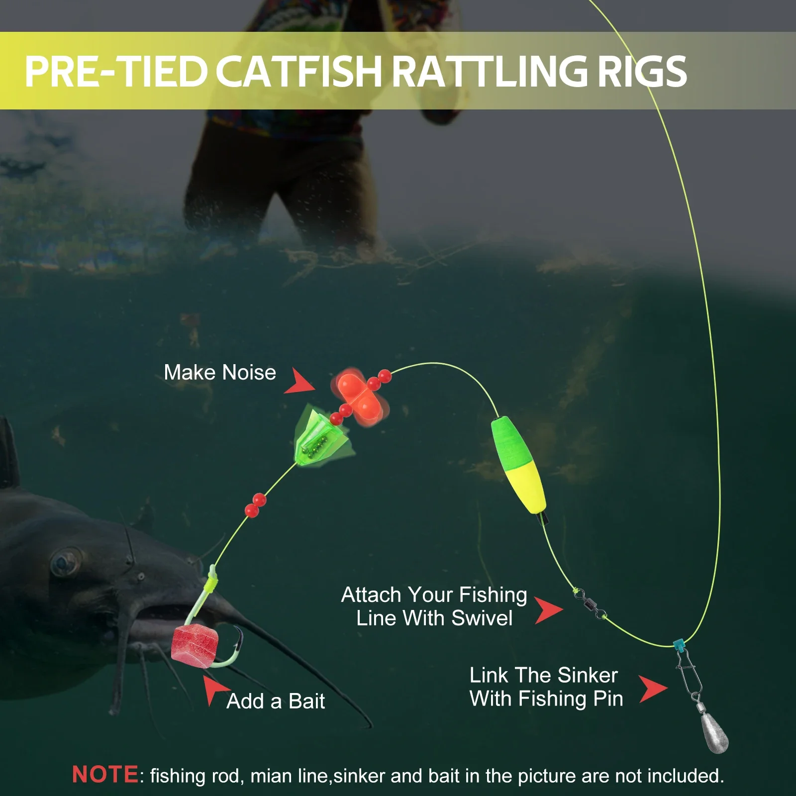 Unyle Fishing Rig 5 упаковок погремушки для сома с двойными бусинами-погремушками из