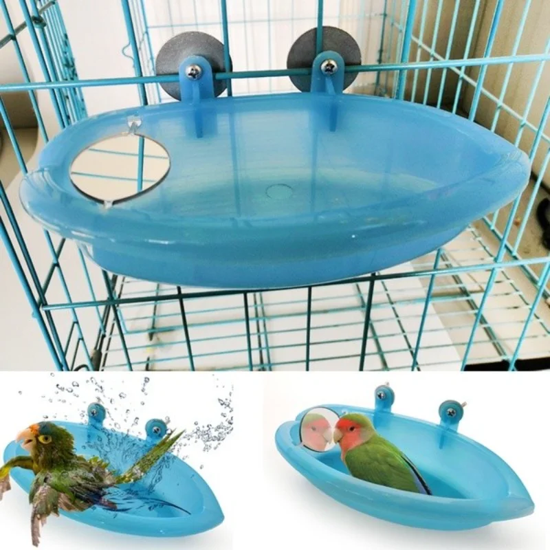 Hanging Bowl Parrot Parakeet Bird Bath+mirror Birdbath
