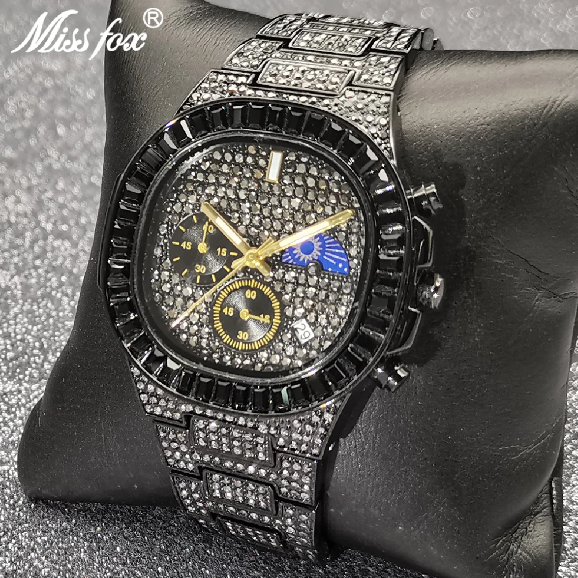 

Relogio Quadrado Masculino New Bling Fashion Ice Out Moissanite Large Male Watch Multifunction Luminous Waterproof Wristwatches