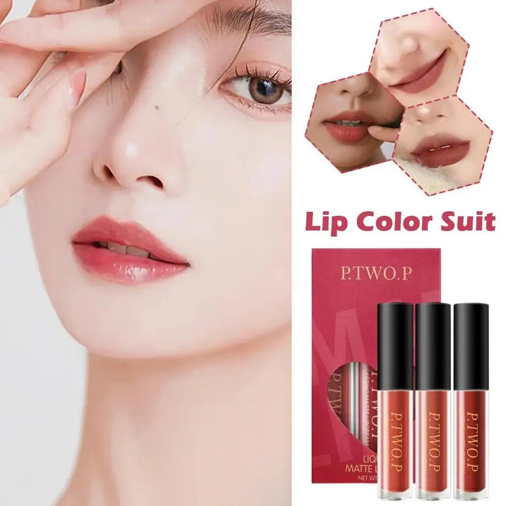 

3Pcs Sexy Liquid Lipstick Set Matte Velvet Lip Gloss Bean Paste Lip Glaze Moisturize Long Lasting Lip Tint Makeup Cosmetic Kit