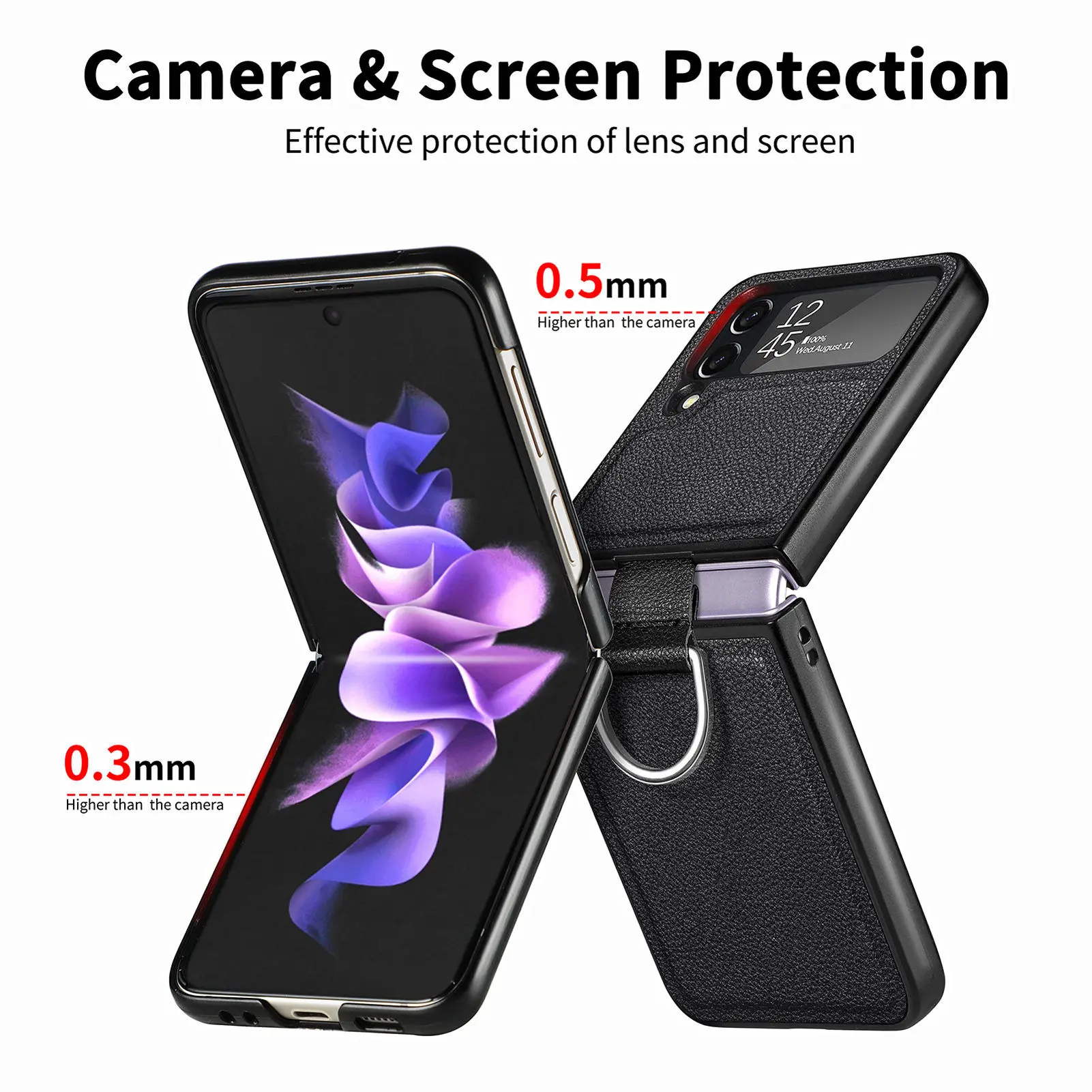 Кожаный чехол с рисунком личи для Samsung Galaxy Z Flip 4 3 Ультратонкий кольцом 1 2 - купить