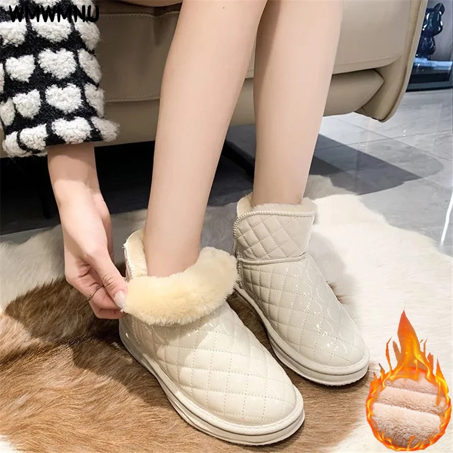 

Зимние Утепленные зимние ботинки в клетку с флисовой подкладкой, короткие женские плюшевые теплые ботинки, Нескользящие износостойкие повседневные ботильоны на платформе