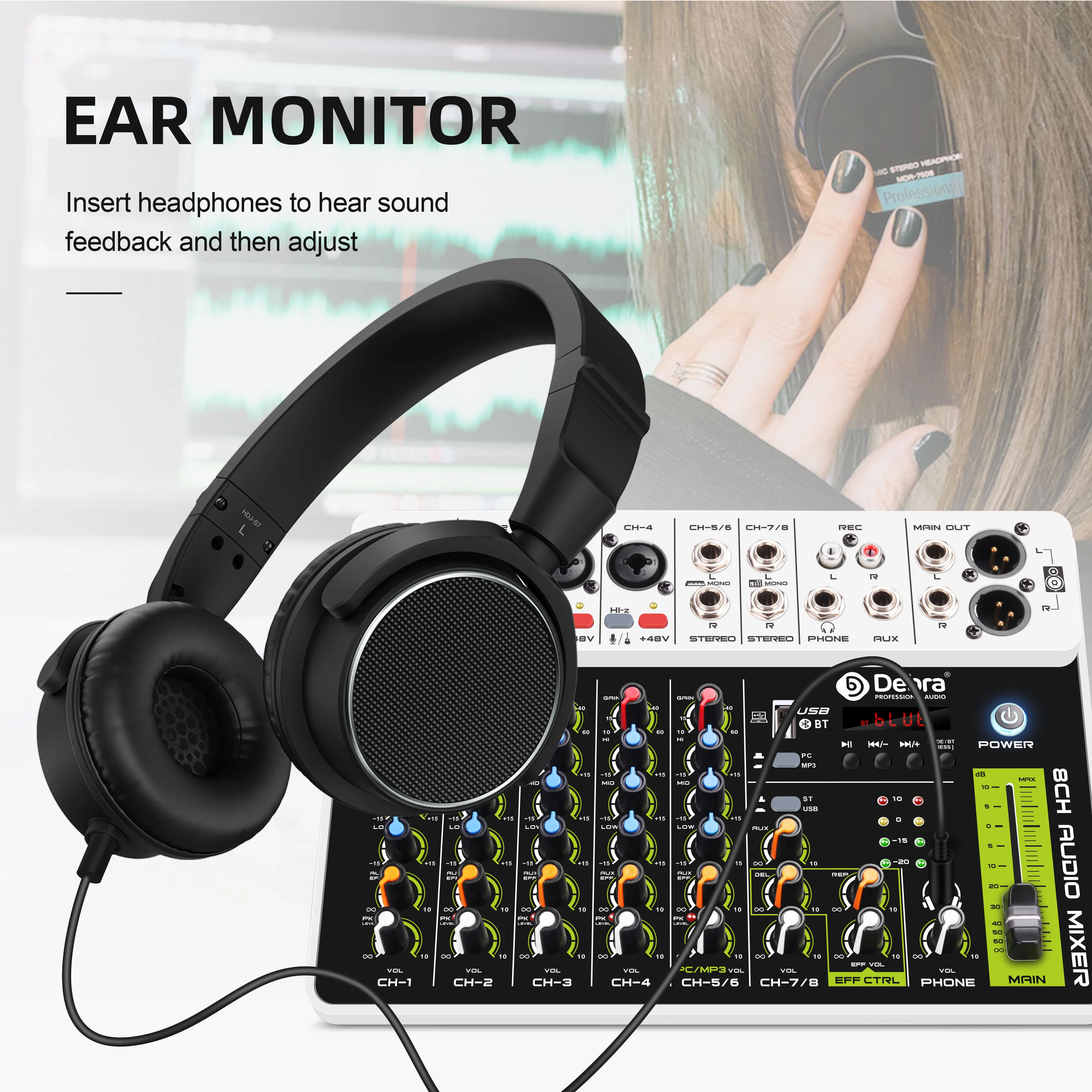 Аудиомикшер Debra DJ Console V8 8-канальная переносная 48 В фантомная мощность USB DJ-консоль