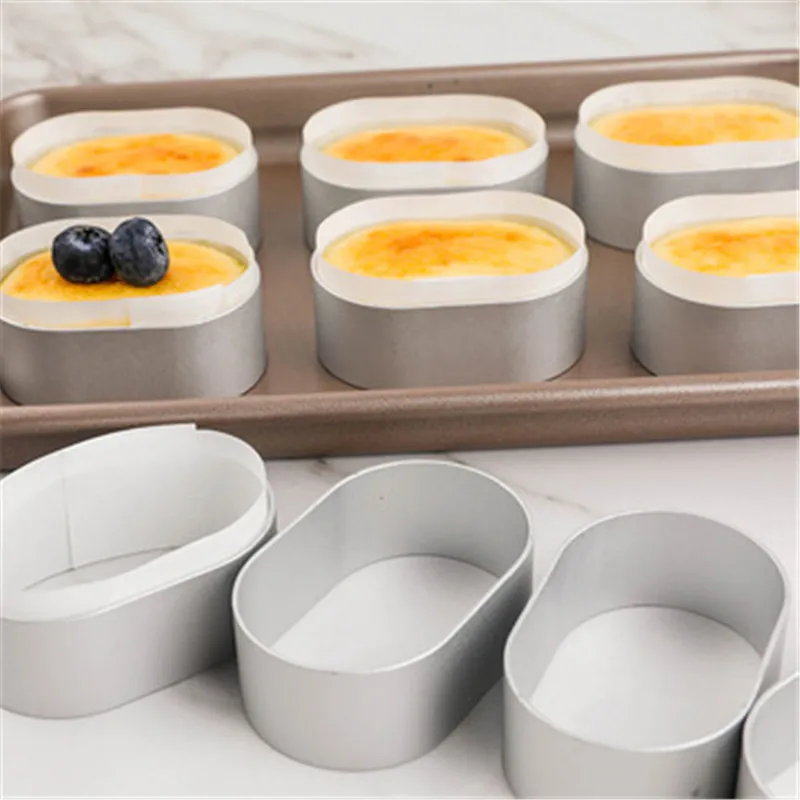 10Pcs Stainless Oval Mousse Cheesecake Mold Semi-cooked Ring Egg Tart 100Pcs High Temperature Oil Paper Cake Cutting Baking Mold