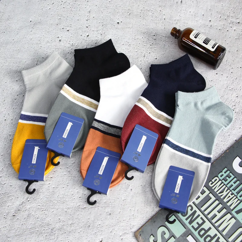 

5 Pairs Spring and Summer New Cotton Men's Boat Socks Socks Outdoor Sports Socks College Wind Shallow Mouth Low Waist Socks