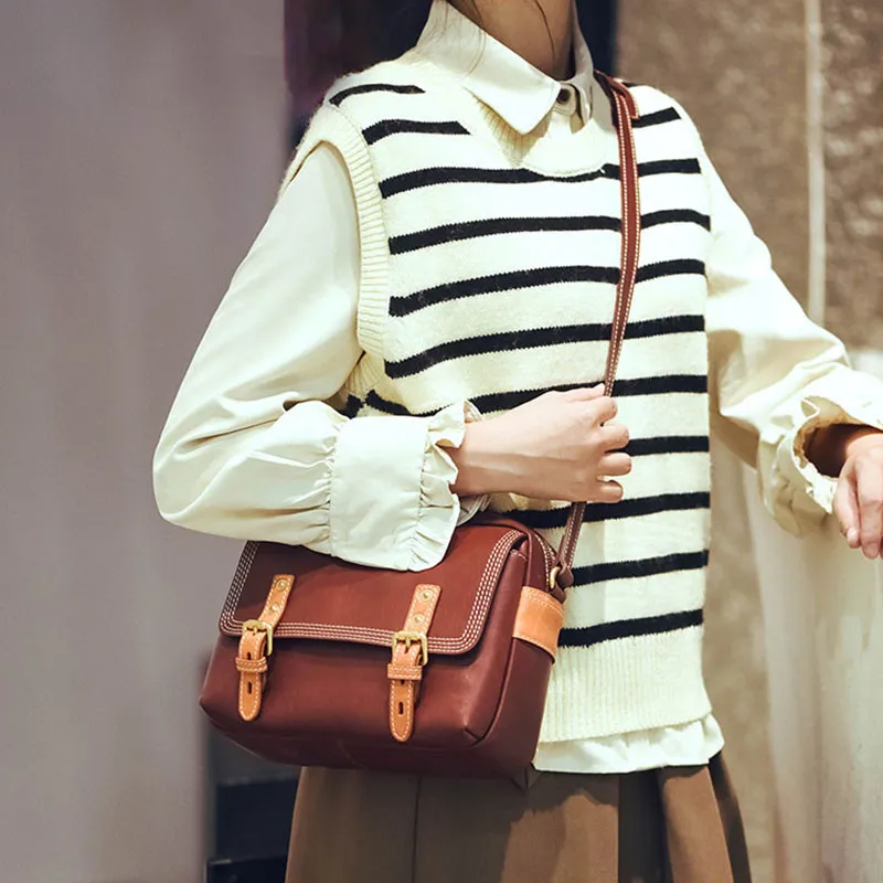 Fashion luxury genuine leather ladies crossbody bag designer original vintage handmade natural real cowhide women's shoulder bag