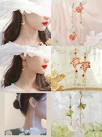 fantasy asymmetric pink flower tassel temperament lady sweet fairy dangle earrings jewelry for womenn