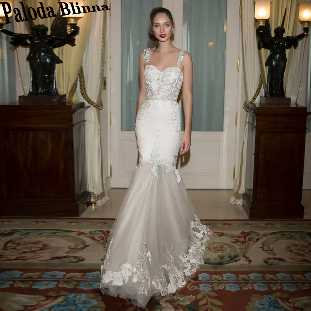 

Paloda Sweetheart Tank Classic Wedding Dresses For Women Mermaid Rhinestones Pleat Appliques Sleeveless Court Train Tulle